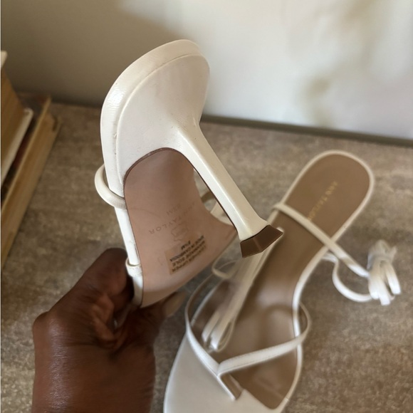 Ann Taylor White Leather Strappy Ankle Wrap Square Toe Sandal Heels Women’s - Picture 3 of 4